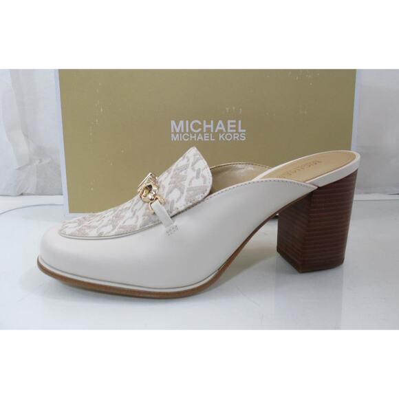 MICHAEL Michael Kors Tiffanie Heeled Mule Slip On MK Logo Leather Vanilla Size 7 - Picture 2 of 7